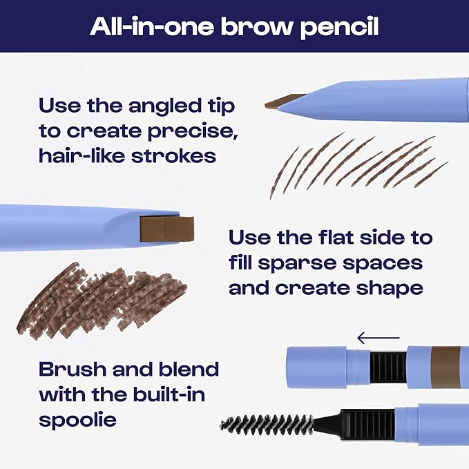 ALLEYOOP Swift Eyebrow All-In-1 Brow Definer with Built-In Sharpener & Spoolie Brush, Water & Smudge Resistant and Eyebrow Pencil for Women, Natural Matte Finish, Vegan, Cruelty-Free (Dark Brown)
