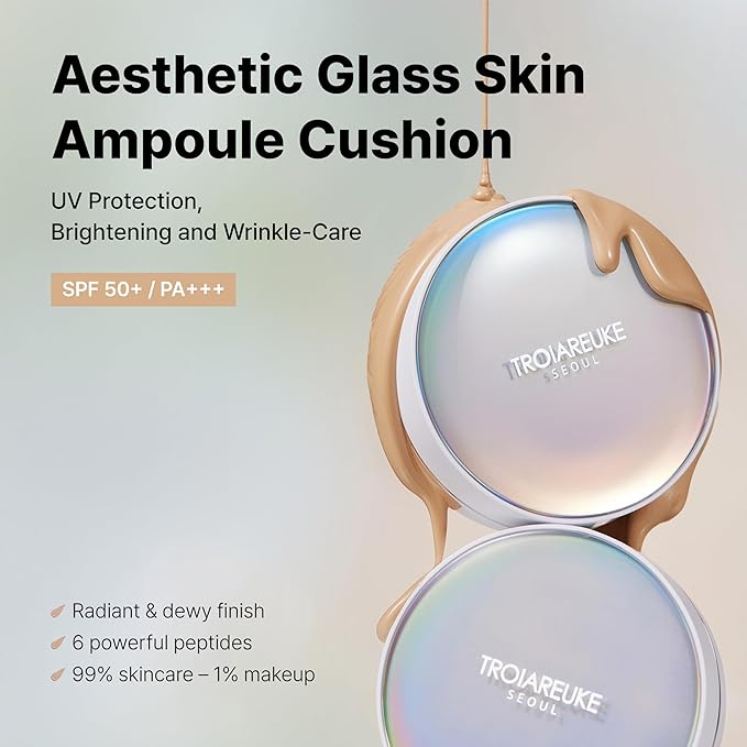 TROIAREUKE Seoul "Bridal" Cushion Foundation(#22, Yellow Beige), Korean Cushion Foundation, K-Beauty, Hydrating, Long-lasting, Lightweight, Natural Finish, Anti-Aging, Moisture, Whitening, SPF 50+