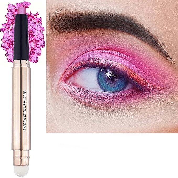Pink Eyeshadow Stick, Cream Smooth Shimmer hot pink light palette Eye shadow Pencil Hypoallergenic Waterproof Long Lasting Eye shadow Highlighter Stick Eyeliner Pen Korean Cute Eye Makeup