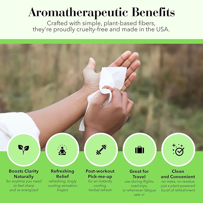 Herban Essentials - Peppermint Wipes & Towelettes - Essential Oil Wipes for Hands & Body - Travel Size Essentials and Toiletries - Natural, Individually Wrapped, Disposable & Moist Refresh (7 count)
