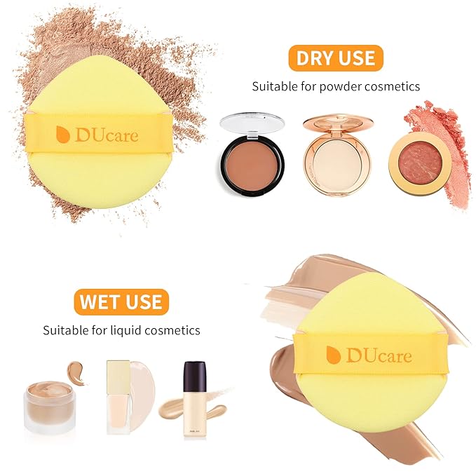 DUcare Foundation Brush with Christmas Sponges Puff Flat Top Kabuki Brush for Liquid Blending Mineral Powder Buffing Stippling