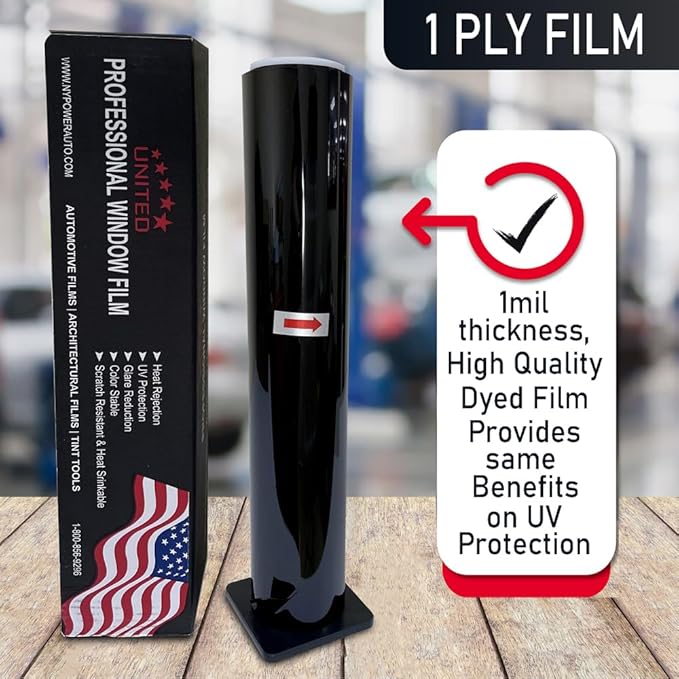 United Professional Window Tint 15% VLT 36" in x 100'Ft 1Ply Dyed Upgraded Film - Privacy Window Tint for Car, Home, Blocks UV/IR Rays, Reduce Heat & Glare - Adhesive Window Film Standard Black Color