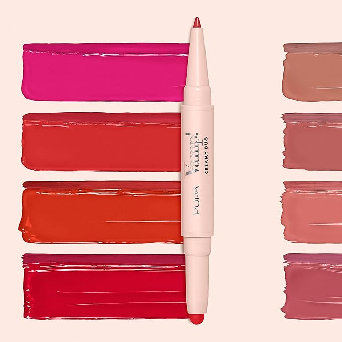 Pupa Milano Vamp! Creamy Duo, 011 Orange Red, 1 Pc - 2 in 1 Lipstick and Lip Pencil - Long Lasting - Lightweight - No-Transfer - Smooth Texture - Highly Pigmented