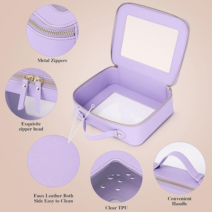 Pinkmik Clear Makeup Bag for Women Waterproof Travel Cosmetics and Toiletries Case Portable Makeup Oaganizer Bag Clear Car Bag with Zipper (X/Purple, M+L)