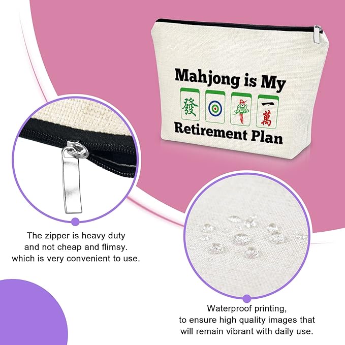 Sazuwu Mahjong Lover Retirement Gifts for Her Cosmetic Travel Pouch Birthday for Mom, Grandma, Aunt