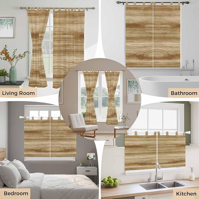 Light Brown Wood Grain Bedroom Curtains 63 Inch Length, Window Curtains Tab Top - Image 7