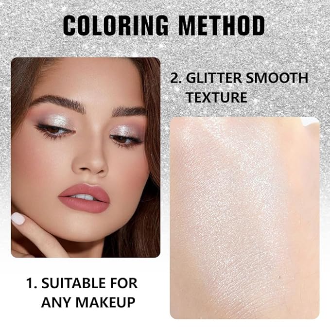 evpct Glitter Shimmer Sparkle Eyeshadow Palette Makeup for Green Blue Eyes, Pearl White silver Glitter Shimmer Metallic Holographic Multichrome Cream Single Monochrome Iridescent Eye Shadow Makeup