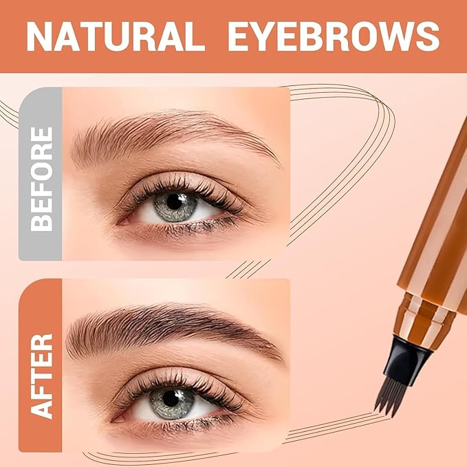Microblading Eyebrow Pen, Waterproof Four-tip Beard and Eyebrow Pen, Liquid Eyebrow Pencil, Long-Lasting Natural Magic Eyebrow Makeup Fine Stroke Contouring Pencil (Brown)