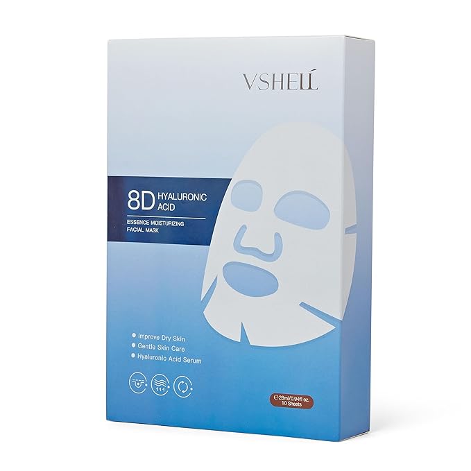 Hyaluronic Acid Face Sheet Mask, Set of 10 - Hydrating Korean Beauty Treatment - Moisturising Facial Skincare for Women and Men - With Aloe Vera, Trehalose and Anti Aging Squalene