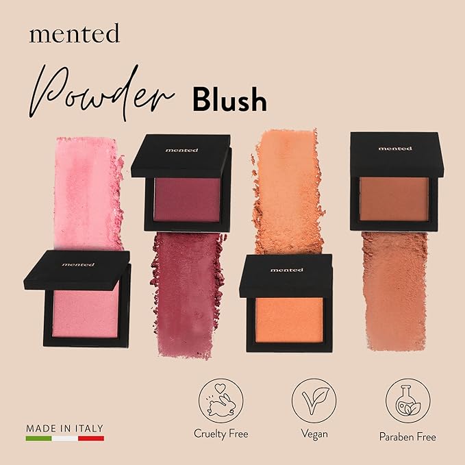 Mented Cosmetics Made in Italy, Cruelty Free Makeup, Vegan, Paraben Free, Shimmer Cheek Blush Palette for Face, Powder Face Blush for Women with Vitamin E, 0.2oz/7g, Clay too Much