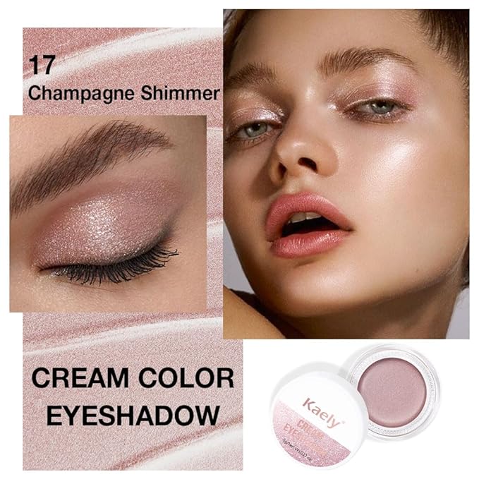 Cream Glitter Champagne Shimmer Metallic Eyeshadow Palette Makeup, Natural Single Mini Instant Holographic Eyeshadow For Women, Sombras Crema Para Ojos, Talc, Paraben&Cruelty Free, 17