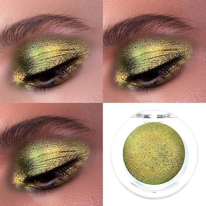 evpct Gold Green Shimmer Chameleon Single Eye Shadow Palette Makeup for Older Women, Glitter Metallic Duochrome Duo Chrome Multichrome Gothic festival Eyeshadow Palette, Face Loose Glitter Eyeshadow