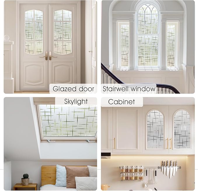 HIDBEA Window Privacy Film, Decorative Staic Cling Frosting Film, Heat Control UV Blocking Non-Adhesive Window Sticker for Home, Cross Pattern,35.4 X 78.7 Inches