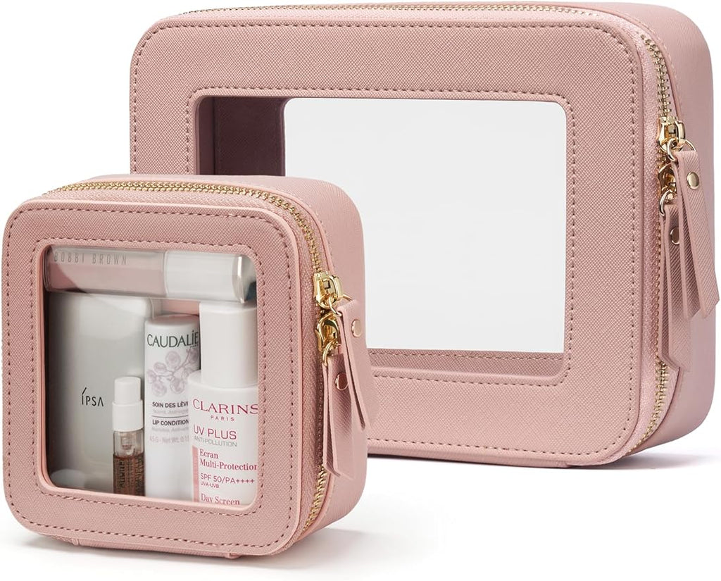 Popvibe Clear Makeup Bag Travel Cosmetic Case Transparent Toiletry Bag with Zipper, Portable Make Up Organizer Traveling Compact Car Bag for Essentials
