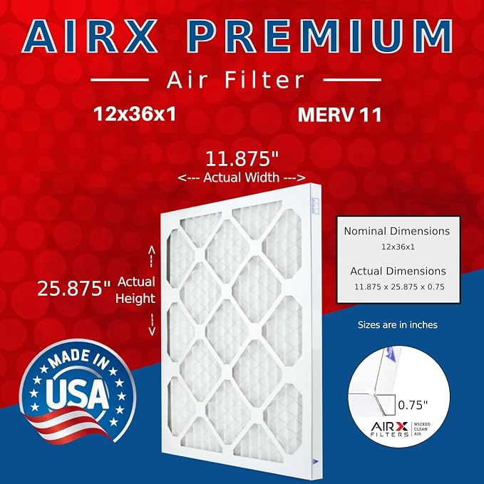 AIRX FILTERS WICKED CLEAN AIR. 12x36x1 Air Filter MERV 11 Electrostatic Pleated - Image 2