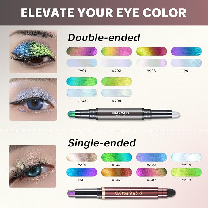 CHARMACY New Duochrome Long Stay Eyeshadow Stick, Creamy Eye Shadow Stick, Multicolor-Shifting Glitter Eyeshadow, Waterproof & Smudge-Proof, High Pigmented, Built-in Smudger #06