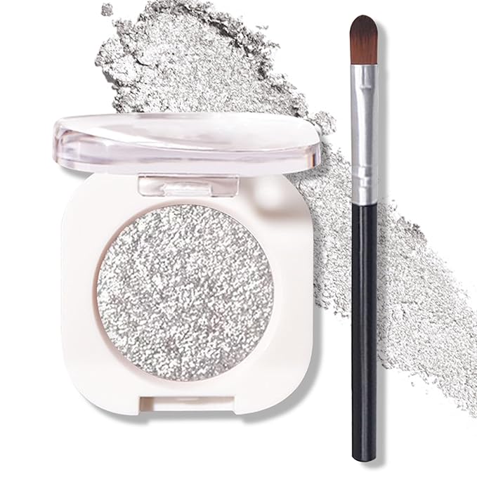 Glitter Eyeshadow Metallic Silver Single Eyeshadow,Ultra Fine Shimmer Eyeshadow Lightweight Sparkling Blendable Formula,Daily Multiuse Glossy Eyes Makeup (12 Cold Brew)