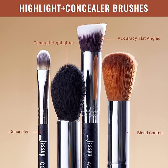 Jessup Brand 19pcs Professional Makeup Brush Pro Set Beauty Eyeshadow Blending Eyeliner Smoked Sloom Cosmetics Tool kit T131 Silver/Black