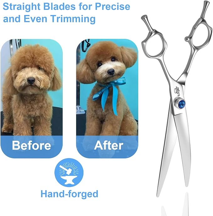 7" Curved Dog Grooming Scissors，25 Degree of Curved Blade,Premium Pet Grooming Shears for Trimming Face and Paws