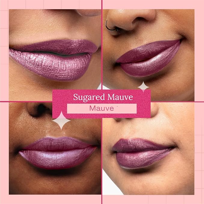 Aromi Sugared Mauve Metallic Liquid Lipstick, Purple Pink Lip Color with Shimmery Finish, Raspberry Mulberry Lipstick, Long-Lasting (Sugared Mauve)