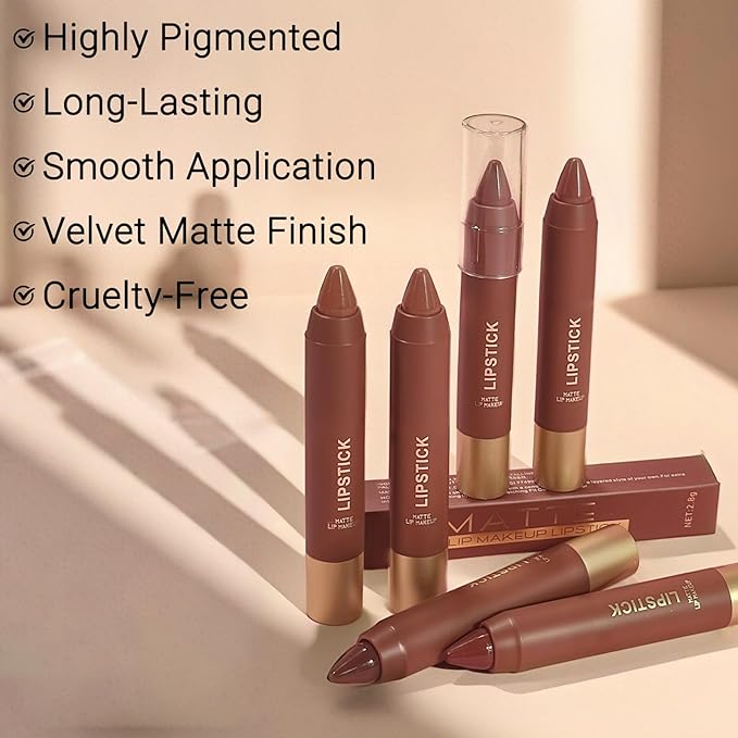 Erinde Matte Lipstick Crayon for Women, Dark Purple Brown 24 Hour Lipstick Lip Liner Pencil, Neutral Lip Stick Long Lasting Waterproof, Vegan & Cruelty-Free, 06