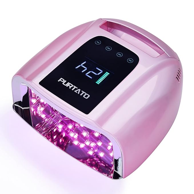 Professional Rechargeable 96W UV LED Portable Cordless UV Light for Nail Lamp Machine with Removable Stainless Steel Bottom,4 Timer Setting and Smart Sensor Nail Dryer (Plating Pink)