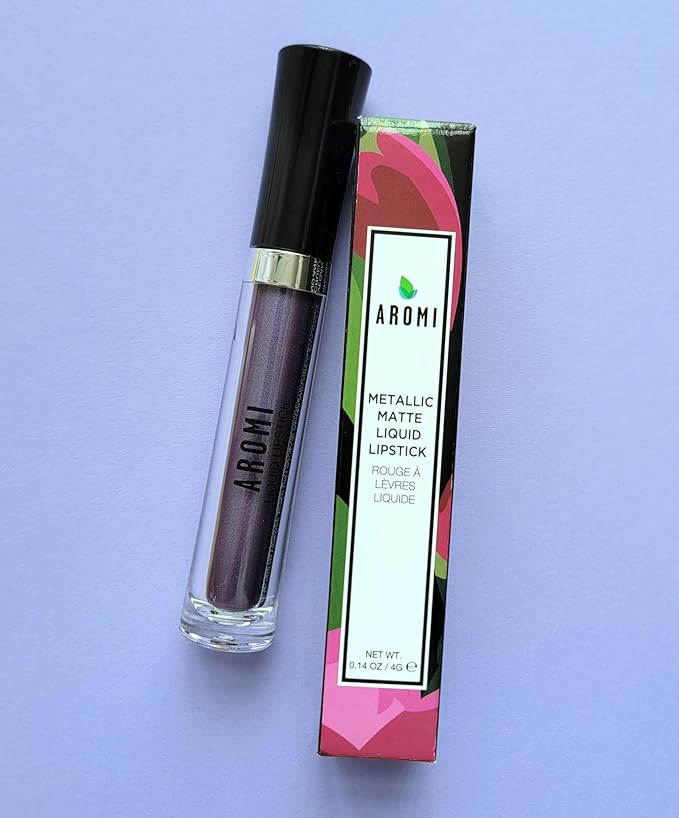 Aromi Plum Metallic Liquid Lipstick | Dark Plum Lip Color with a Shimmery Finish, Vegan, Cruelty-free, Long-Lasting, Smudge Proof, Handmade (Silver Plum)