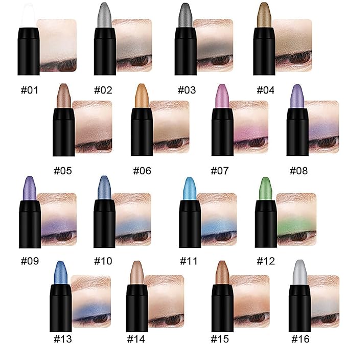 Eyeshadow Shimmer Stick, 16 Color Highlighter Eyeshadows Pencil Waterproof Glitter Eye Shadow Eyeliner Pen, Waterproof Eyeshadows Shimmer Stick Long Lasting Brightener Eyeshadow (14 Mocha)