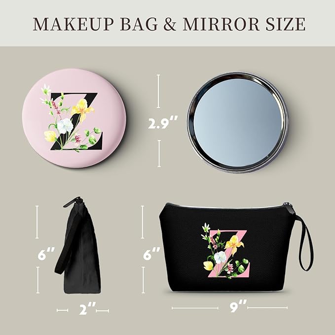 SEAMOON Bride to be Birthday Womens Unique Initial Monogram Gifts for Women Mom Personalized Travel Makeup Cosmetic Bag with Mirror Valentines Mothers Day Christmas Graduation Z