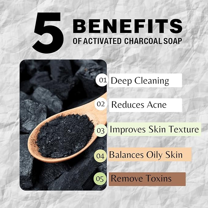 One With Nature Activated Charcoal Soap 4oz 6-Pack Gift Box – Detoxifying and Exfoliating Charcoal Soap Bar with Dead Sea Salt for Face & Body, for Men & Women