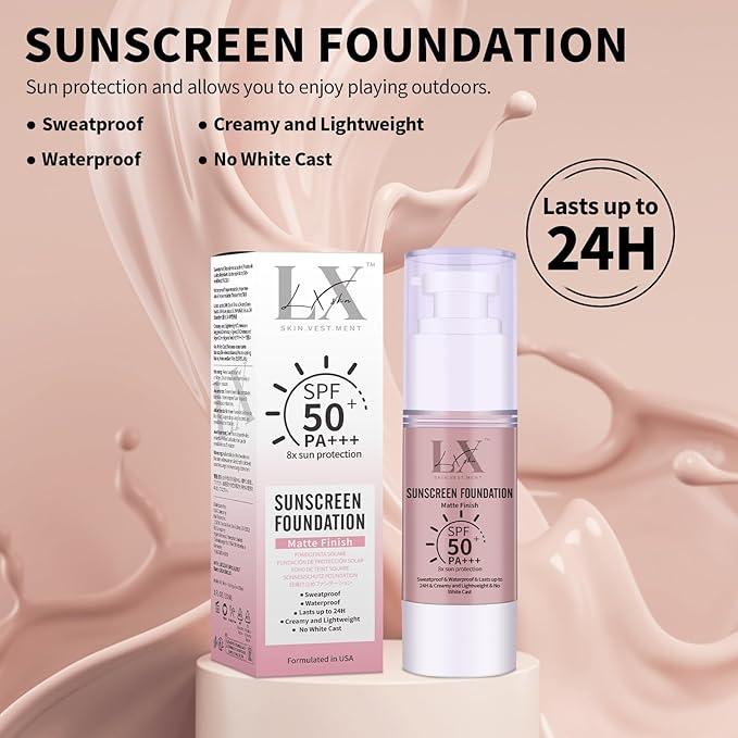 Tinted Face Sunscreen - Waterproof & Lightweight Liquid Foundation with SPF 50++, 3-in-1 Full Coverage Foundation Smooths & Blurs Pores, 405 Deep
