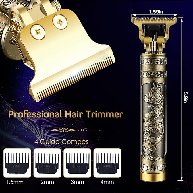 Professional Cordless Hair Trimmer, T-Blade Clippers for Men, Zero Gapped Rechargeable Beard Trimmer, Hair Cutting Kit With Guide Combs, Ear Spoon Tool Set