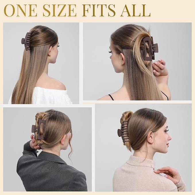 Brown Hair Clips for Women - 8 Pack 4.3 Inch Large Matte Banana Claw Clips for Women Thin Thick Curly Hair, Big Strong Hold jaw