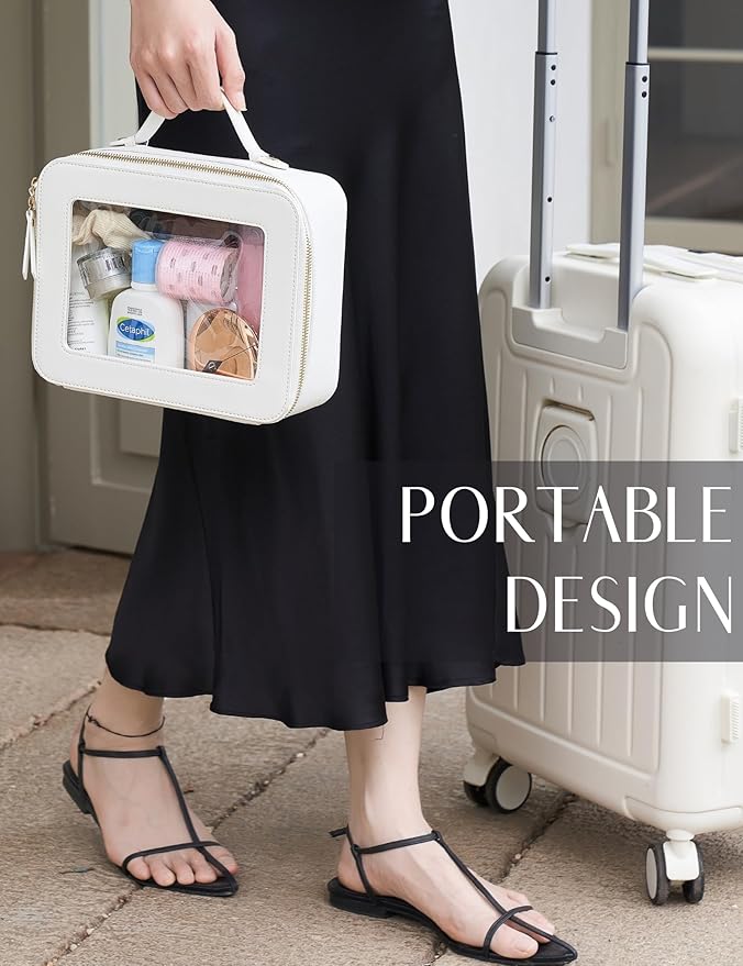 Popvibe Clear Makeup Bag Travel Cosmetic Case Transparent Toiletry Bag with Zipper, Portable Make Up Organizer Traveling Compact Car Bag for Essentials