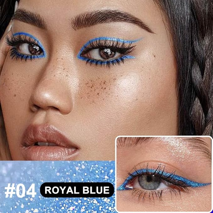 evpct 1Pcs Royal Blue Glitter Liquid Eyeliner Makeup, Light Blue Metallic Shimmer Eyeliner Liquid Eye Liner Eyeshadow Pencil Face Gems Glitter Facepaint Makeup, Blue Eyelashes Mascara hair Accessories