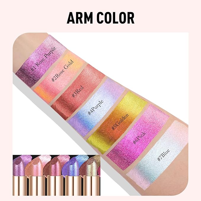Glitter Lipstick Makeup, Holographic Metallic Pink Lip Stick Long Lasting Lightweight Non-Sticky Hydrating Lip Tinted Full Coverage Sparkling Shimmer Lipstick for Women