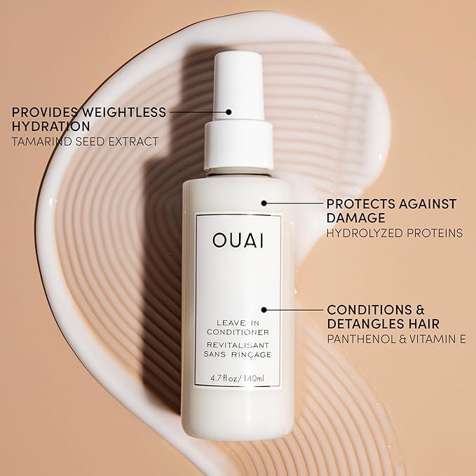 OUAI Leave In Conditioner & Heat Protectant for Hair - Prep Hair for Styling or Use as Detangling Spray to Fight Frizz & Flyaways - No Parabens, Sulfates or Phthalates (1.5 oz)