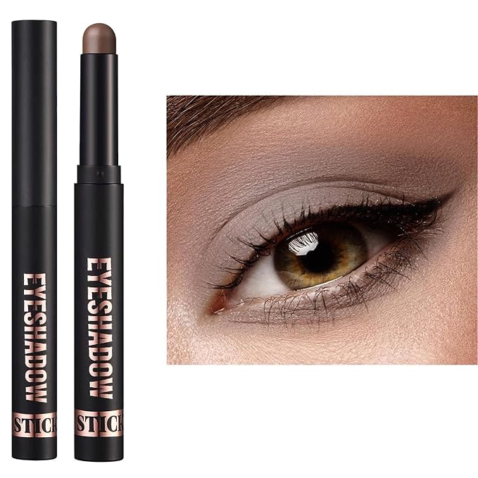 Neutral Eyeshadow Stick Cream Eyeshadow Pencil Makeup, High Pigmented Crease-proof Eye Shadow Brightener Stick, Hypoallergenic Waterproof Long Lasting Eye Highlighter stick(21# Gray Brown Matte)