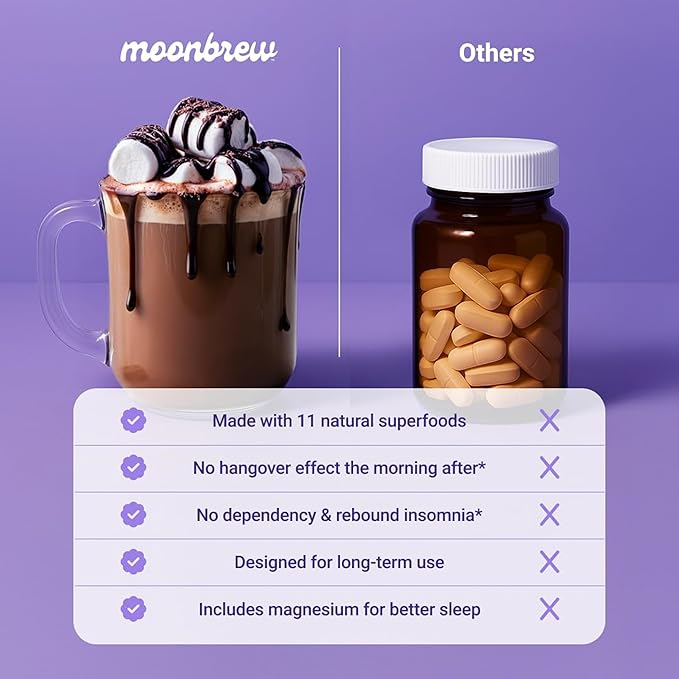 MoonBrew Nighttime Magnesium Hot Cocoa Jar, Natural Sleep Aid Drink Mix for Adults - Calming Melatonin-Free Sleep Support - Sleepy Hot Chocolate Powder with L-Theanine, Chamomile & Zinc Glycinate