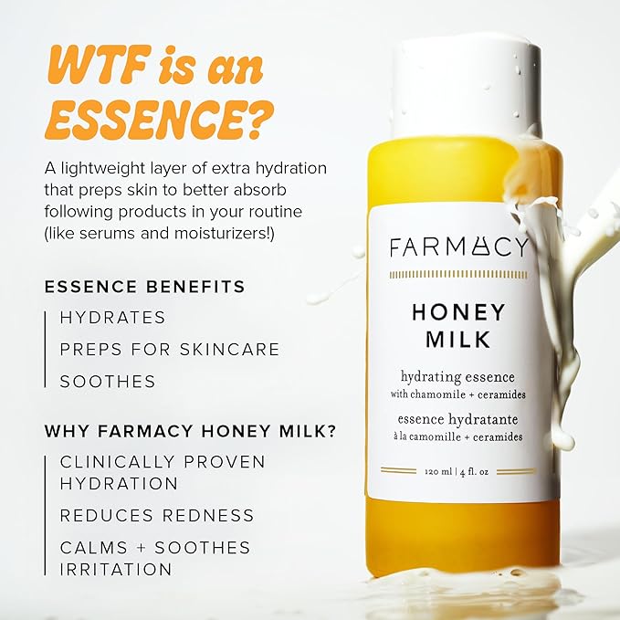 Farmacy Hydrating Essence - Hydrating Honey Milk Toner + Facial Essence to Soothe, Moisturize and Strengthen Skin Barrier - Preps Complexion for Skincare Products or Makeup Application (10ml)
