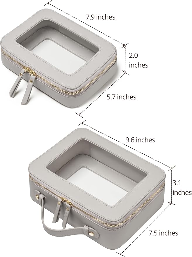 Popvibe Clear Makeup Bag Travel Cosmetic Case Transparent Toiletry Bag with Zipper, Portable Make Up Organizer Traveling Compact Car Bag for Essentials