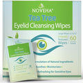 NOVEHA 60PCs Tea Tree Oil Eyelid & Lash Wipes | With Hyaluronic Acid, Green Tea & Chamomile For Blepharitis, Itchy & Stye Eyes, Individually Wrapped, Natural Eyelash Makeup Remover & Daily Cleanser