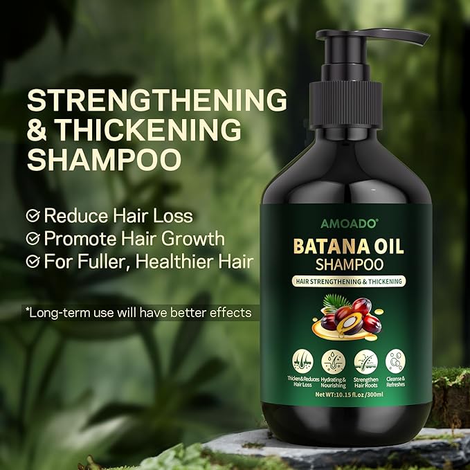 Batana Oil Shampoo for Hair Growth, Strengthening, Thickening, Sulfate Free Hair Shampoo for Women & Men with Thinning Hair & Hair Loss, Infused Rosemary, Tea Tree Oil & Mint, 10.15 fl.oz