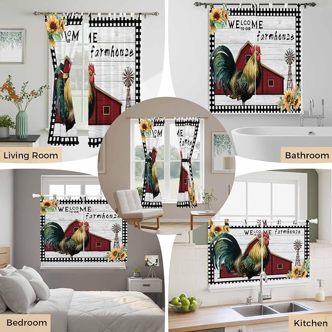 Farmhouse Rooster Living Room Curtains 84 Inch Length, Window Curtains Tab Top - Image 7