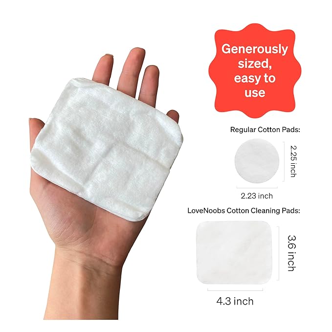 Baby Cotton Pads for Diaper Change by LoveNoobs, 60 Count, Ultra Soft 100% Organic Extra Large Cotton Pads for Baby Sensitive Skin, Lint-Free, Premium Jumbo Size, GOTS Certified
