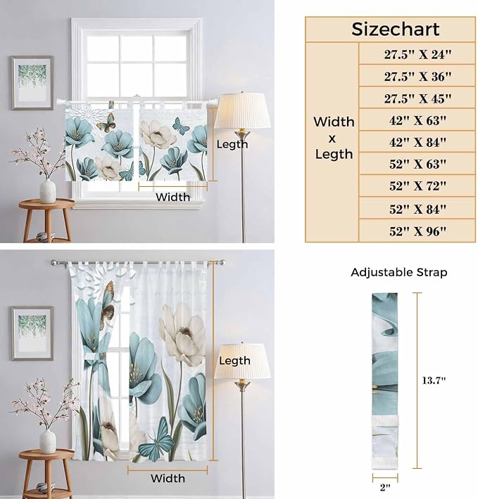 Blue Tulips Bedroom Curtains 72 Inch Length, Window Curtains Tab Top, - Image 8