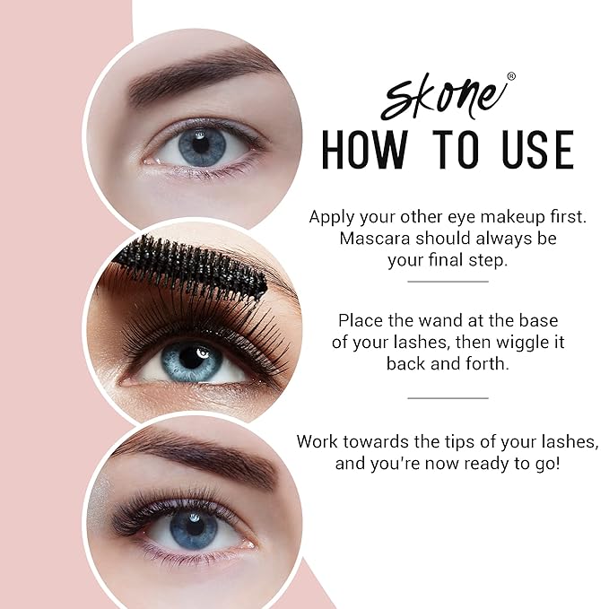 Skone Cosmetics Insanely Intense Waterproof Mascara – Smudge-Proof, Long-Lasting and Volumizing for Thick, Lifted Lashes – Lengthening Mascara for a Dramatic, False Lash Effect & Eye-Catching Bling