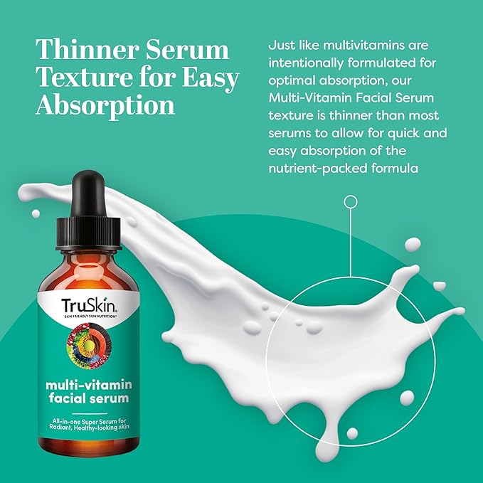 TruSkin Facial Serum with 11 Plant-Derived Vitamins & Minerals for Radiant, Healthy-Looking Skin – Powerful Antioxidants and Nourishing Vitamins for Skin Nutrition, 1 fl oz