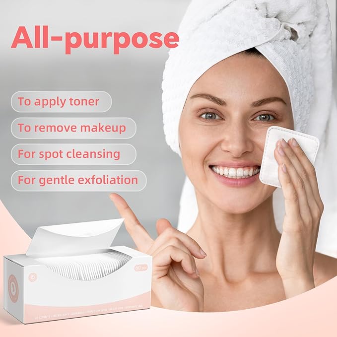 Square Cotton Pads 240 Count, Triple-Layer Design, Lint-Free & Durable, Dual-Sided Textured and Soft Pads for Makeup Removal, Facial Cleansing, Toner & Daily Skin Care