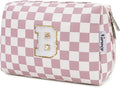 Narwey Birthday Gifts for Teen Girls Kids Women Personalized Initial Checkered Makeup Bag Pink Monogram Cosmetic Bag Trendy Stuff 6 8 10 11 12 13 14 16 18 Years Old Travel Toiletry Bag (Dusty Rose B)